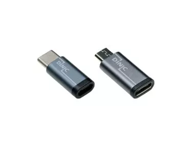 Комплект, USB C мъжки към микро женски + C женски към микро мъжки 2x USB адаптер, алуминий, космическо сиво, DINIC кутия